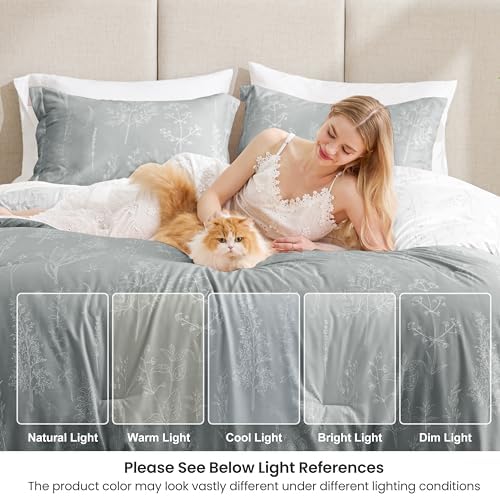 Love's cabin Grey Twin Comforter Set - Twin XL Size Comforter Set Dorm Bedding, 2 Pieces Cute Floral Bedding, Soft Reversible Flowers Comforter, 1 Comforter & 1 Pillow Sham