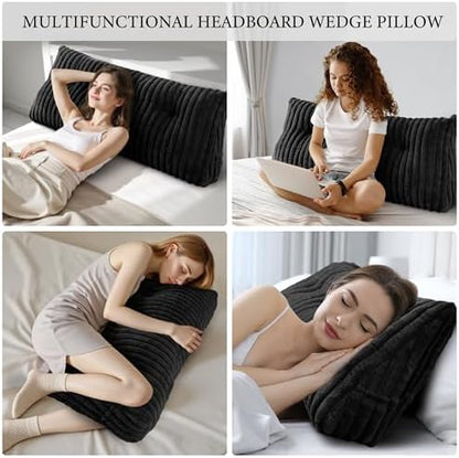 Queen Headboard Pillow, Triangular Wedge Pillow, Reading Pillows, Black
