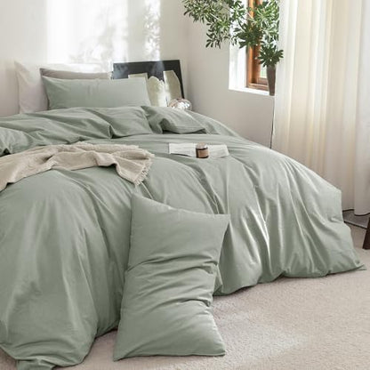 FOSSA Duvet Cover Set 100% Washed Cotton Linen Feel Super Queen