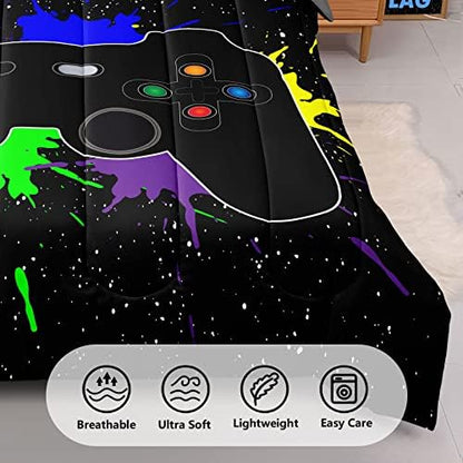 6 Pieces Gaming Bedding Set Full Size for Boys Gamer Comforter Set for Boys Girls Kids Teens 6 Piece Bed in A Bag Video Game Bedding for Gamer Room Decorative Full27