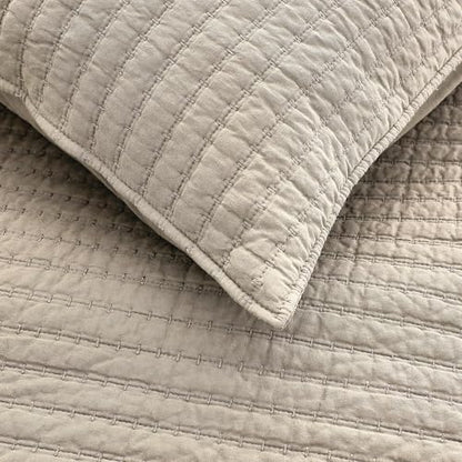 WDCOZY 100% Cotton Twin Size Quilt Set, Channel Pick Stitch, Beige Flax