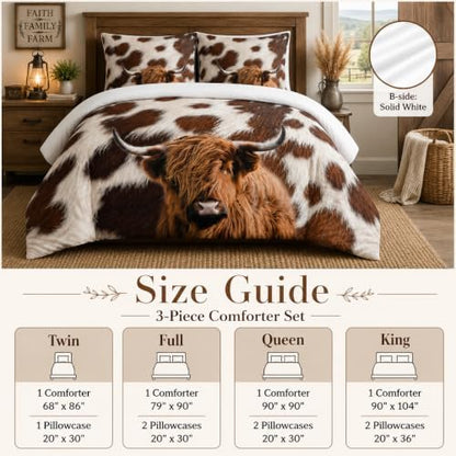 CCoutueChen Highland Cow Bedding Sets Full Size, Brown, Farmhouse