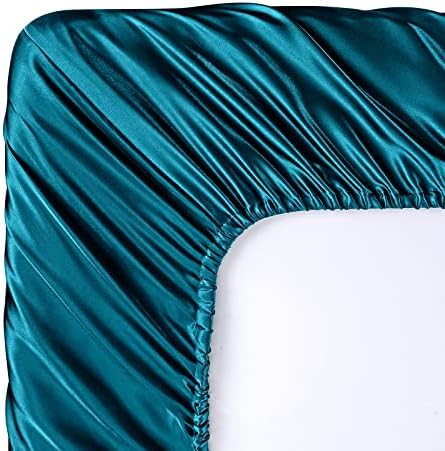 SiinvdaBZX 4Pcs Satin Sheet Set Full Size 15-Inch Deep Pocket, Teal