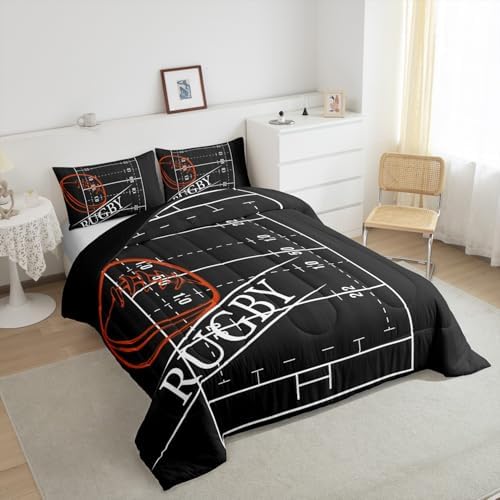 Erosebridal Boys Rugby King Bedding Sets for Kids - Sports Theme Comforter Set, Ball Gamer Duvet Insert, Soccer Football Bedding Comforter Sets, Ultra Soft