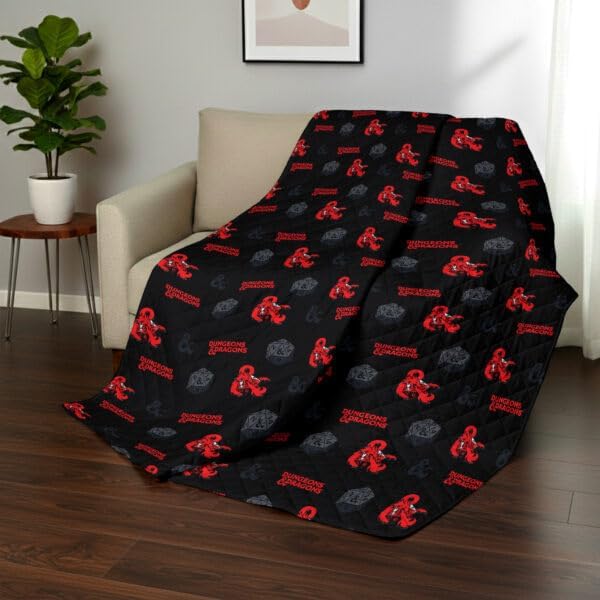 Northwest Dungeons & Dragons NAT D20 Full/Queen Quilted Blanket, Comfy Throw, Soft Lightweight Bedding for Bed, or Couch, 90 x 90 inches