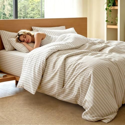 Nayoroom Striped Comforter Set King Reversible Brown White Stripe Bedding
