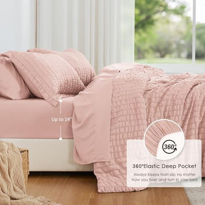 Love's cabin Seersucker Pink King Size Comforter Set
