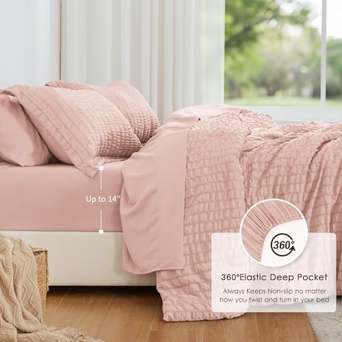 Love's cabin Seersucker Pink Twin Comforter Set