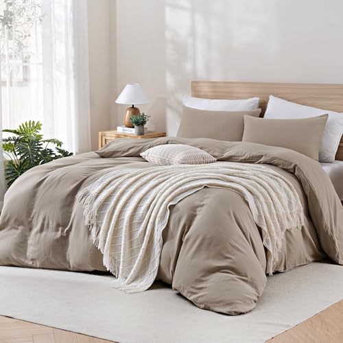 TOCOMOA 100% Muslin Cotton Duvet Cover Set, Taupe, Queen