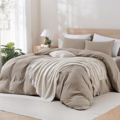 TOCOMOA 100% Muslin Cotton Duvet Cover Set, Taupe, Queen