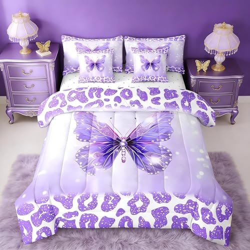 Feelyou Cute Butterfly Full Comforter Set with Sheets for Kids Boys Girls