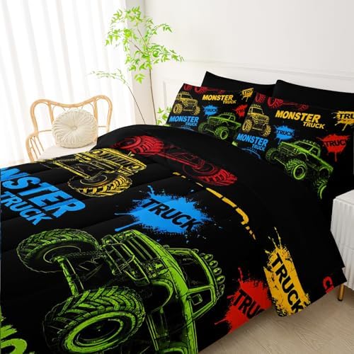 QOOMO Truck 7 Pieces Comforter Set Full Size,Car Bedding Set for Kids