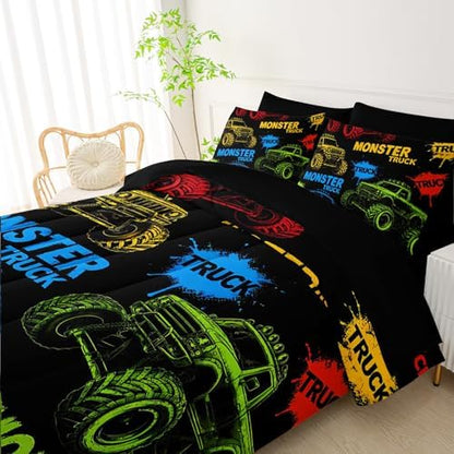 QOOMO Truck 7 Pieces Comforter Set Full Size,Car Bedding Set for Kids