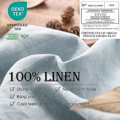 Simple&Opulence 100% Linen Duvet Cover Set 3pcs Basic Style Natural French Washed Flax Solid Color Soft Breathable Farmhouse Bedding with Button Closure - Dusty Blue, Full