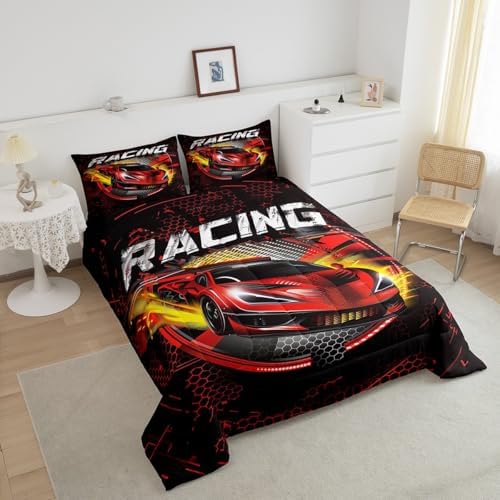 Feelyou Racing Car Comforter Set Twin Size Cool Car Bedding Set Ultra Soft