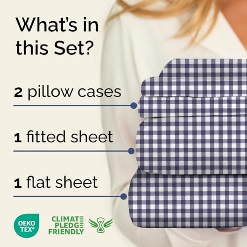 Queen 4 Piece Striped Sheet Set - Soft, Breathable & Cooling - Countryside