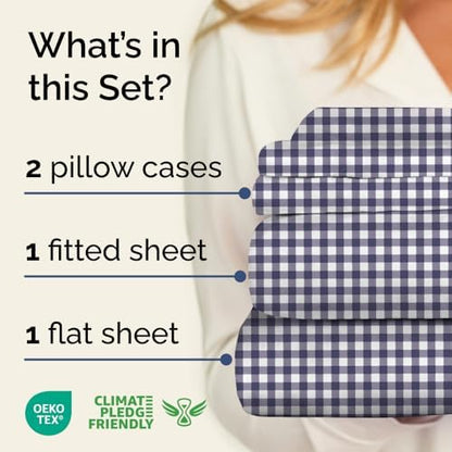 Queen 4 Piece Striped Sheet Set - Soft, Breathable & Cooling - Countryside
