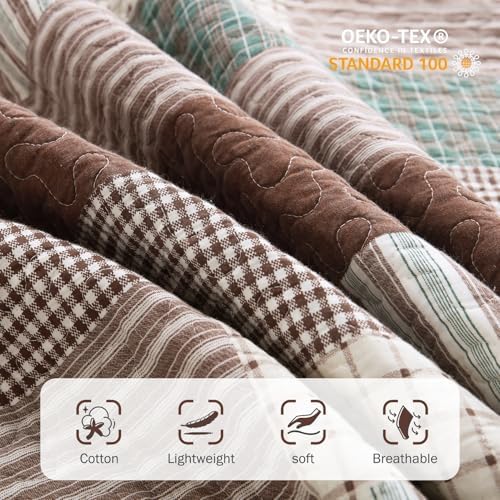 Y-PLWOMEN 100% Cotton Quilts Queen Size Farmhouse Striped 3-Pieces Bedding