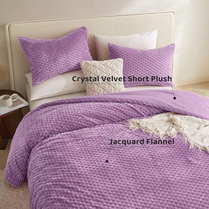 Petrichor Fluffy Twin Comforter Set - Ultra-Soft Lavender Flannel Thick Comforter for Queen Bed, Luxury Warm Bedding Set for Winter & Fall, Cozy Fuzzy Bed Set 2 Pieces (1 Comforter & 1 Pillowcase)