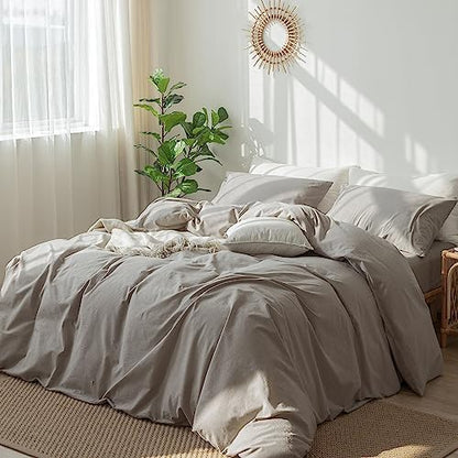 MooMee Duvet Cover Set 100% Washed Cotton Linen Like Oversized King Plus
