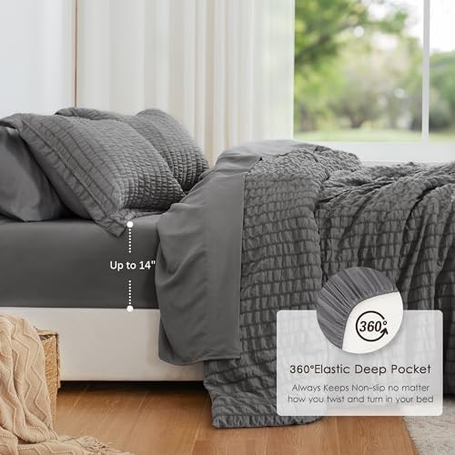 Love's cabin Seersucker Dark Grey Twin Comforter Set
