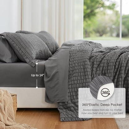 Love's cabin Seersucker Dark Grey Twin Comforter Set