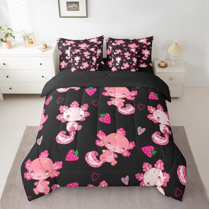 Feelyou Kids Cute Axolotl Bed in A Bag Full Size for Boys Girls