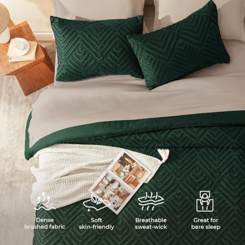 Litanika Full Size Comforter Set, 3 Pieces Emerald Tufted Boho Bedding Set