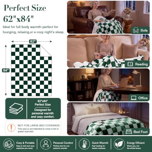 Electric Blanket Heated Twin 62"X84", Heating Blanket Twin, Dark Green