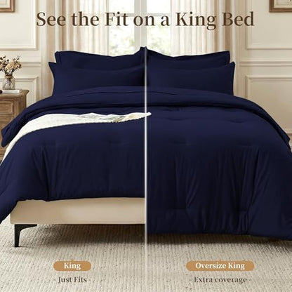 King Size Comforter Set 7 Pieces - Soft Bed in a Bag King Bed Set, Cozy Luxury Bedding Sets with All Season Comforter, Flat Sheet, Fitted Sheet, 2 Pillowcases & 2 Shams, Navy Blue