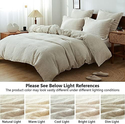 Simple&Opulence 100% Washed Linen Duvet Cover Set 5pcs(1 Duvet Cover& 2 Shams& 2 Pillowcases) Basic Style Natural French Flax Soft Breathable Farmhouse Bedding (King, Linen)