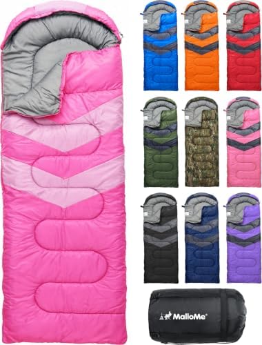 MalloMe Sleeping Bags for Adults Cold Weather & Warm - Backpacking Camping Sleeping Bag for Kids 10-12, Girls, Boys - Lightweight Compact Camping Essentials Gear Accessories Hiking Sleep Must Haves