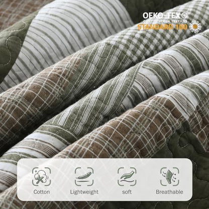 Y-PLWOMEN 100% Cotton King Size Quilt Farmhouse Plaid 3-Pieces Bedding