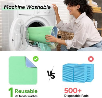 WhyWorry Washable Bed Pads for Adult Incontinence, 34"x36", Green, 4 Count
