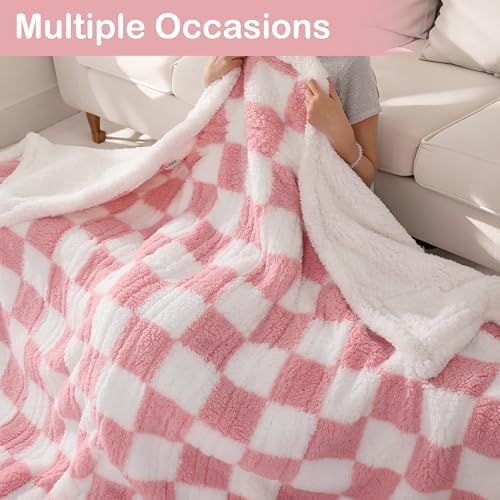 Electric Heated Blanket Full Size 72"×84" with 9 Heating Levels & 1-10Hs Auto Off, Checkered Plaid Double Sided Sherpa, Energy Efficient, Machine Washable, for Couch & Bed, Gifts for Women- Light Pink