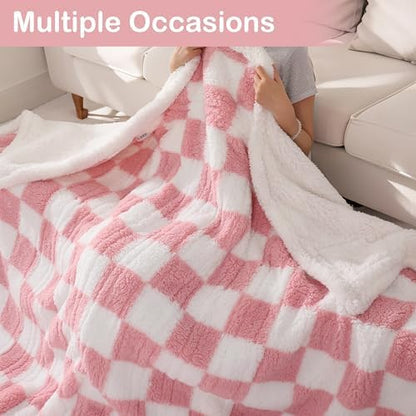 Electric Heated Blanket Full Size 72"×84" with 9 Heating Levels & 1-10Hs Auto Off, Checkered Plaid Double Sided Sherpa, Energy Efficient, Machine Washable, for Couch & Bed, Gifts for Women- Light Pink