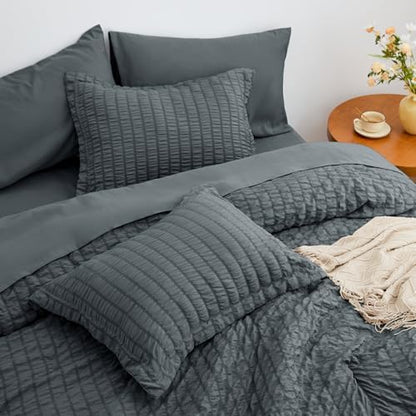 Love's cabin Seersucker Charcoal Grey King Size Comforter Set