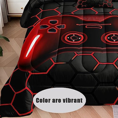 5 Pieces Bed in a Bag for Boys Bedding Sets Twin Size,Gamer Comforter Sets for Boys Kids, Gaming Comforter Set for Teens Room Decor with Flat Sheet,Fitted Sheet,Pillowcase,Cushion Cover