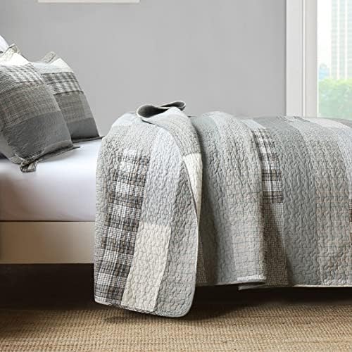 Y-PLWOMEN 100% Cotton King Size Quilt Farmhouse Striped 3-Pieces Bedding