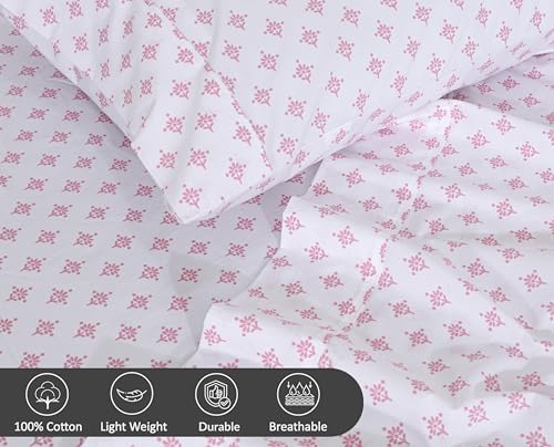 RUVANTI 100% Cotton California King Sheets,Percale Weave, Block Print Motif