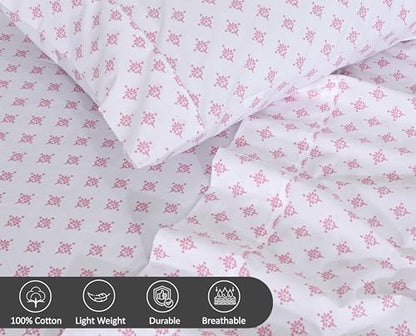 RUVANTI 100% Cotton California King Sheets,Percale Weave, Block Print Motif