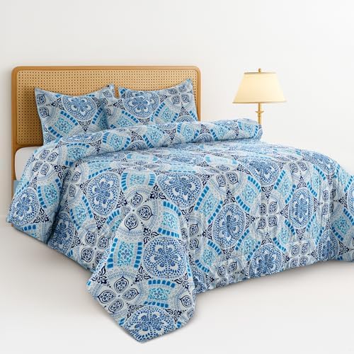 LUX Décor Reversible 4pc Twin Comforter Set, Printed Bedding Set, All-in-One Bed in a Bag, Includes 1 Comforter, 1 Pillow Sham, 1 Decor Pillow & 1 Bed Skirt (Aztec Sky,Twin)