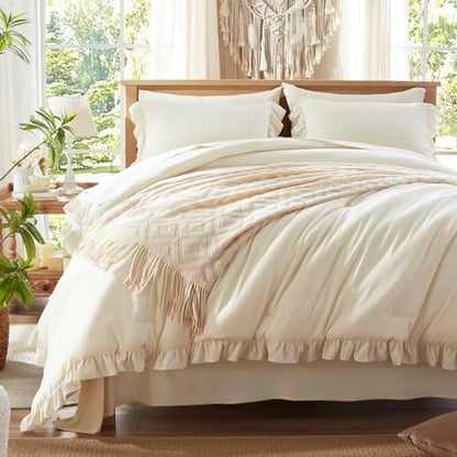 Anluoer Twin Comforter Set 5 Piece,Ruffle Bed in a Bag Twin Bedding Sets