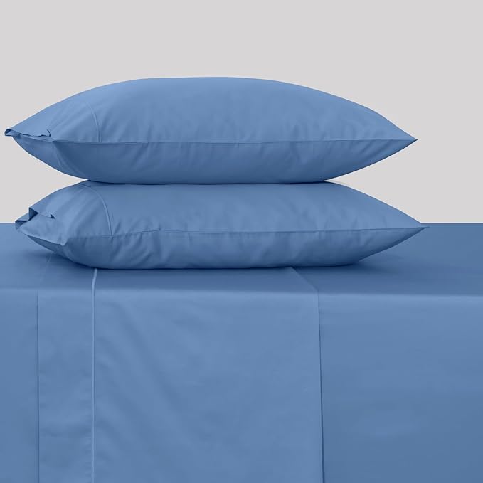 Feather & Stitch 500 TC California King Size 4pc Damask Bed Sheet Set, 100% Soft Cotton Breathable Bedsheets, 18" Deep Pockets Sateen Weave Striped Bedding Mattress - (Mist Blue)