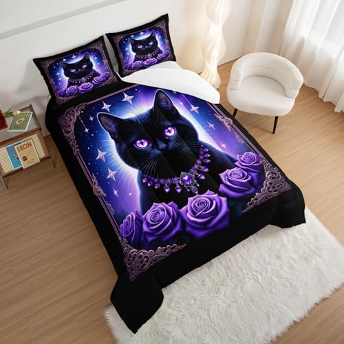 HOSIMA Cat Queen Comforter for Boys Girls Room Decor with 2 Pillowcases.