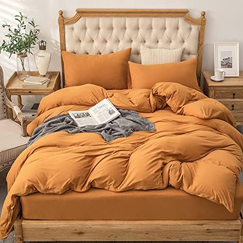 PURE ERA Jersey Knit Duvet Cover Set Solid Burnt Orange Twin