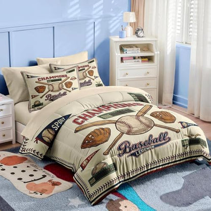 Nesker Twin Comforter Set for Boys, 5 Pieces Baseball Bedding for Kids