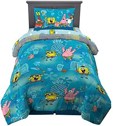 Franco Kids Bedding Super Soft Comforter and Sheet Set, 4 Piece Twin Size, Spongebob