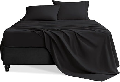 Queen Sheet Set, 4 Pieces Hotel Luxury Soft Microfiber Queen Bed Sheets Set, Up to 16" Deep Pockets, Oeko-Tex Sheets with Elastic, Breathable, Wrinkle Free(Black,Queen)