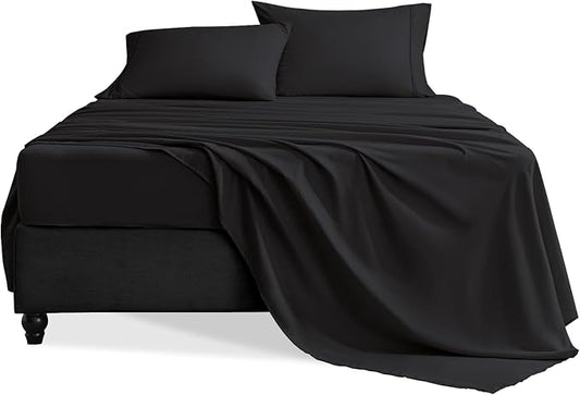 Queen Sheet Set, 4 Pieces Hotel Luxury Soft Microfiber Queen Bed Sheets Set, Up to 16" Deep Pockets, Oeko-Tex Sheets with Elastic, Breathable, Wrinkle Free(Black,Queen)